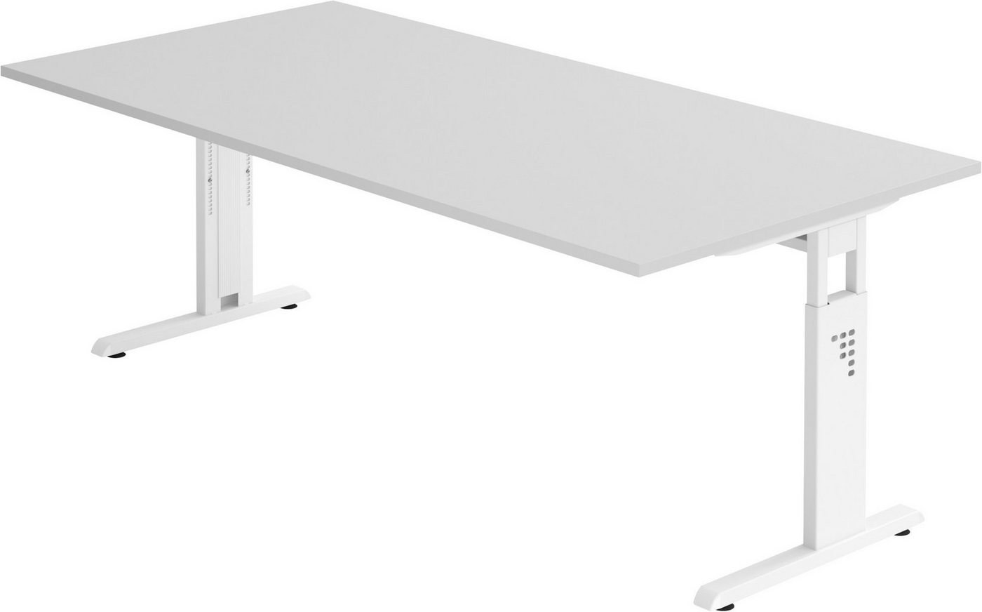 bümö Schreibtisch Serie-O - Arbeitshöhe: höhenverstellbar, Rechteck: 200 x 100 cm - Dekor: Grau - Gestell: Weiß von bümö