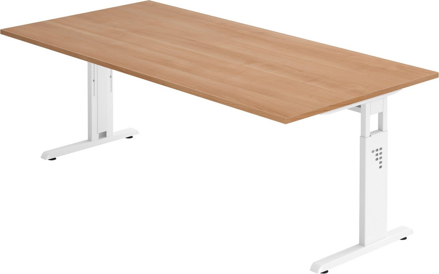 bümö Schreibtisch Serie-O - Arbeitshöhe: höhenverstellbar, Rechteck: 200 x 100 cm - Dekor: Nussbaum - Gestell: Weiß von bümö