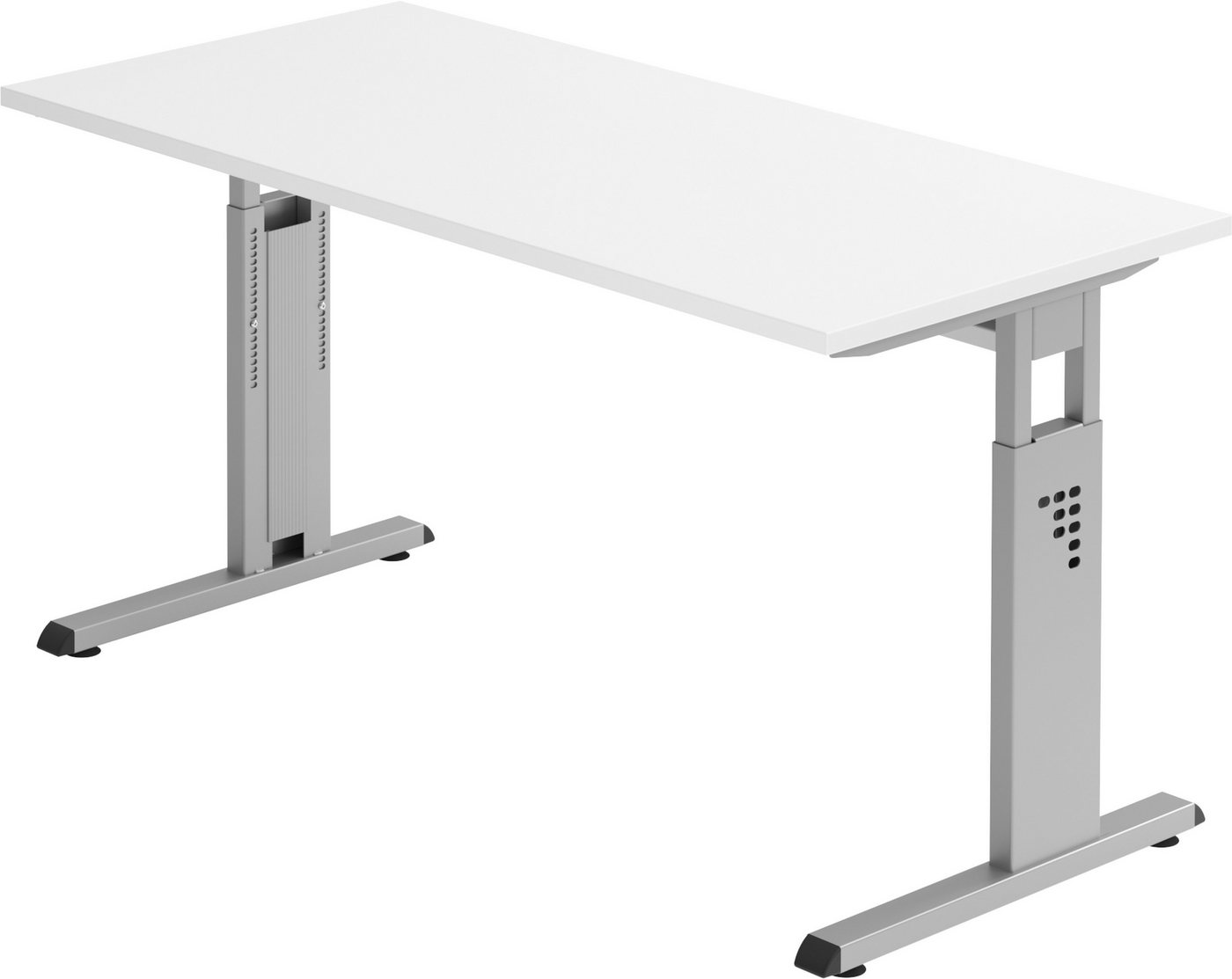 bümö Schreibtisch Serie-O (Mini) - Arbeitshöhe: höhenverstellbar, Rechteck: 140 x 67,2 cm - Dekor: Weiß - Gestell: Silber von bümö