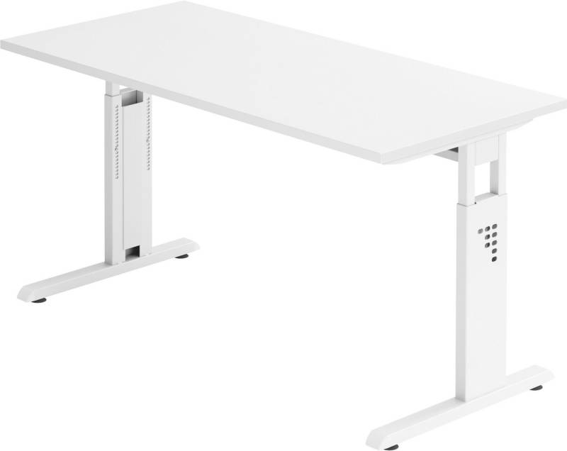 bümö Schreibtisch Serie-O (Mini) - Arbeitshöhe: höhenverstellbar, Rechteck: 140 x 67,2 cm - Dekor: Weiß - Gestell: Weiß von bümö