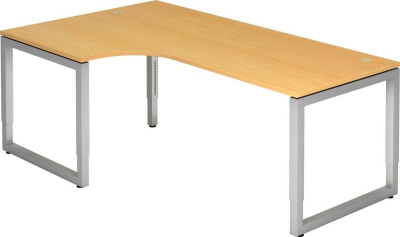 bümö Schreibtisch Serie-R - Arbeitshöhe: höhenverstellbar, Eckform: 200 x 120 cm - Dekor: Buche - Gestell: Silber von bümö