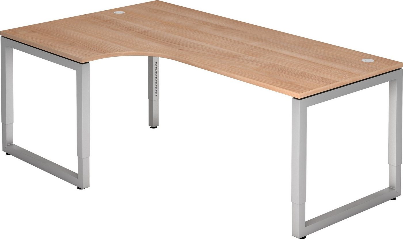 bümö Schreibtisch Serie-R - Arbeitshöhe: höhenverstellbar, Eckform: 200 x 120 cm - Dekor: Nussbaum - Gestell: Silber von bümö