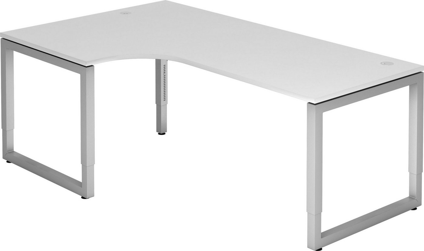 bümö Schreibtisch Serie-R - Arbeitshöhe: höhenverstellbar, Eckform: 200 x 120 cm - Dekor: Weiß - Gestell: Silber von bümö