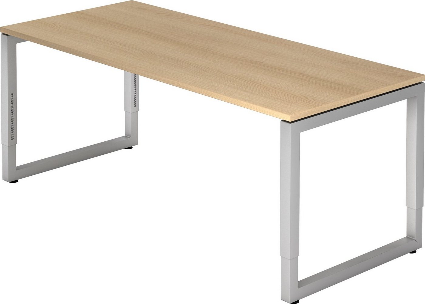 bümö Schreibtisch Serie-R - Arbeitshöhe: höhenverstellbar, Rechteck: 180 x 80 cm - Dekor: Eiche - Gestell: Silber von bümö