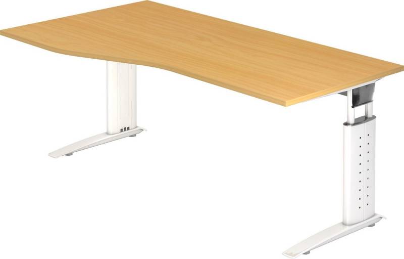 bümö Schreibtisch Serie-U - Arbeitshöhe: höhenverstellbar, Freiform: 180 x 100 cm - Dekor: Buche - Gestell: Weiß von bümö