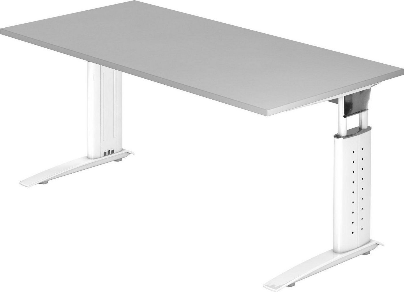 bümö Schreibtisch Serie-U - Arbeitshöhe: höhenverstellbar, Rechteck: 160 x 80 cm - Dekor: Grau - Gestell: Weiß von bümö