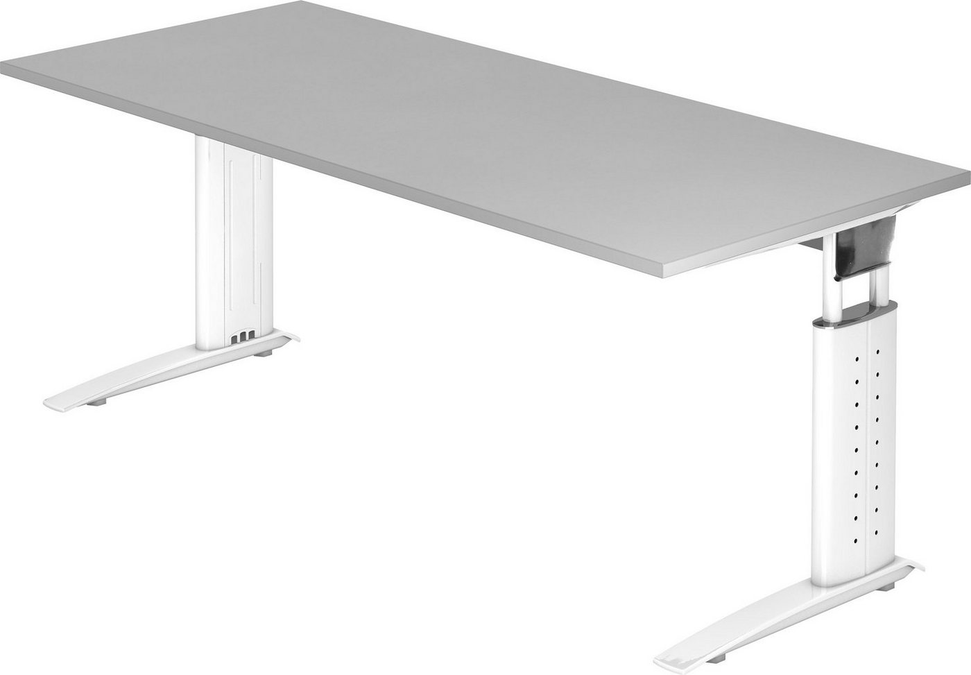 bümö Schreibtisch Serie-U - Arbeitshöhe: höhenverstellbar, Rechteck: 180 x 80 cm - Dekor: Grau - Gestell: Weiß von bümö