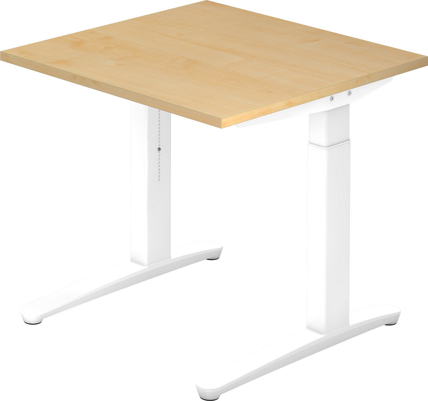 bümö Schreibtisch Serie-XB - Arbeitshöhe: höhenverstellbar, Quadrat: 80 x 80 cm - Dekor: Ahorn - Gestell: Weiß von bümö