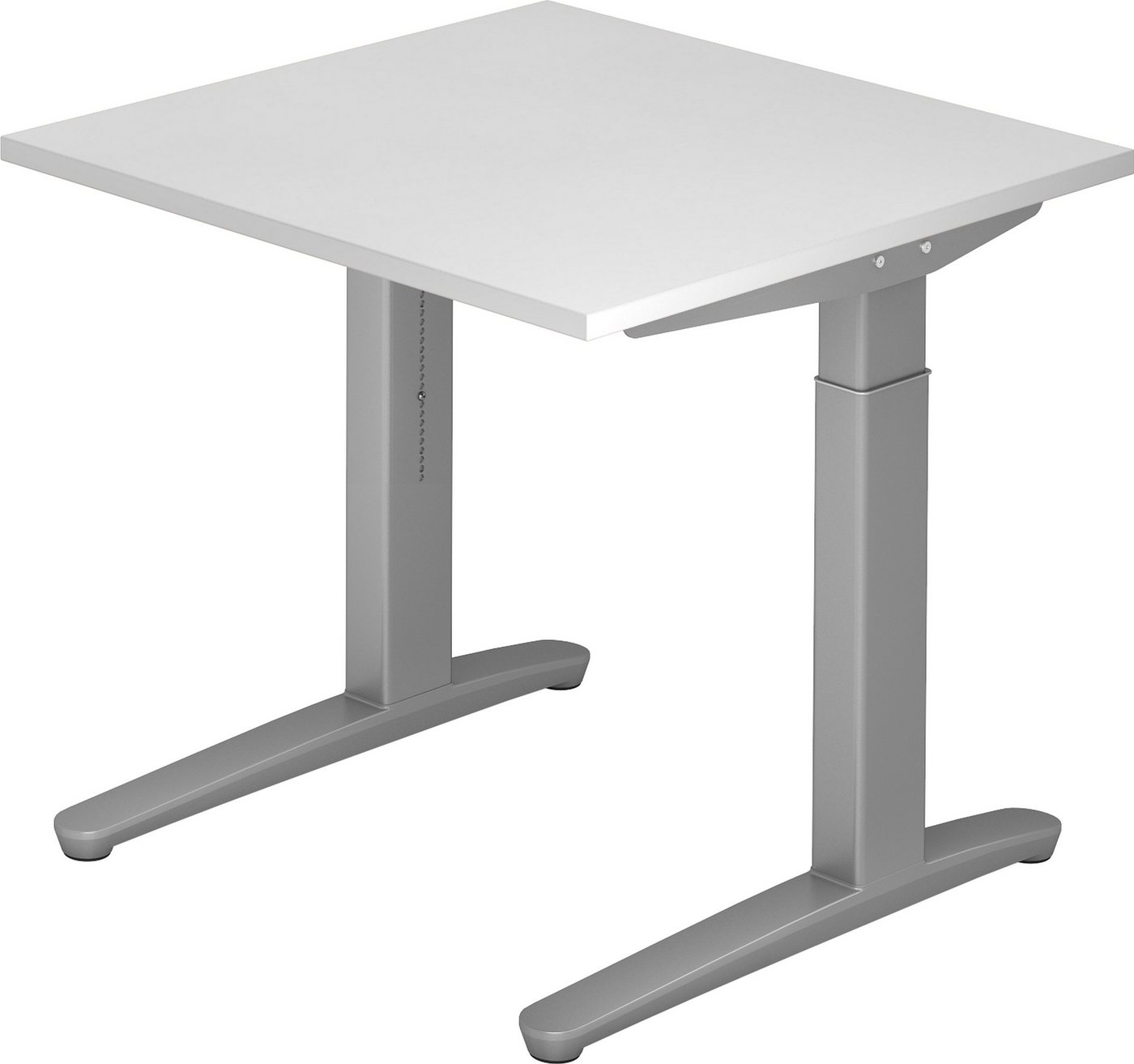 bümö Schreibtisch Serie-XB - Arbeitshöhe: höhenverstellbar, Quadrat: 80 x 80 cm - Dekor: Weiß - Gestell: Silber von bümö