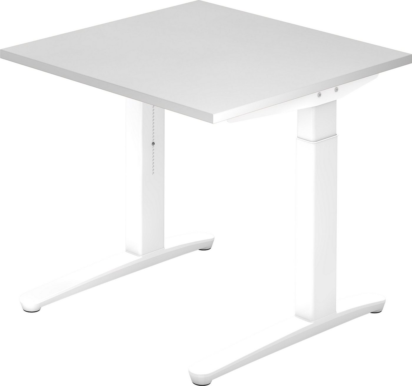 bümö Schreibtisch Serie-XB - Arbeitshöhe: höhenverstellbar, Quadrat: 80 x 80 cm - Dekor: Weiß - Gestell: Weiß von bümö