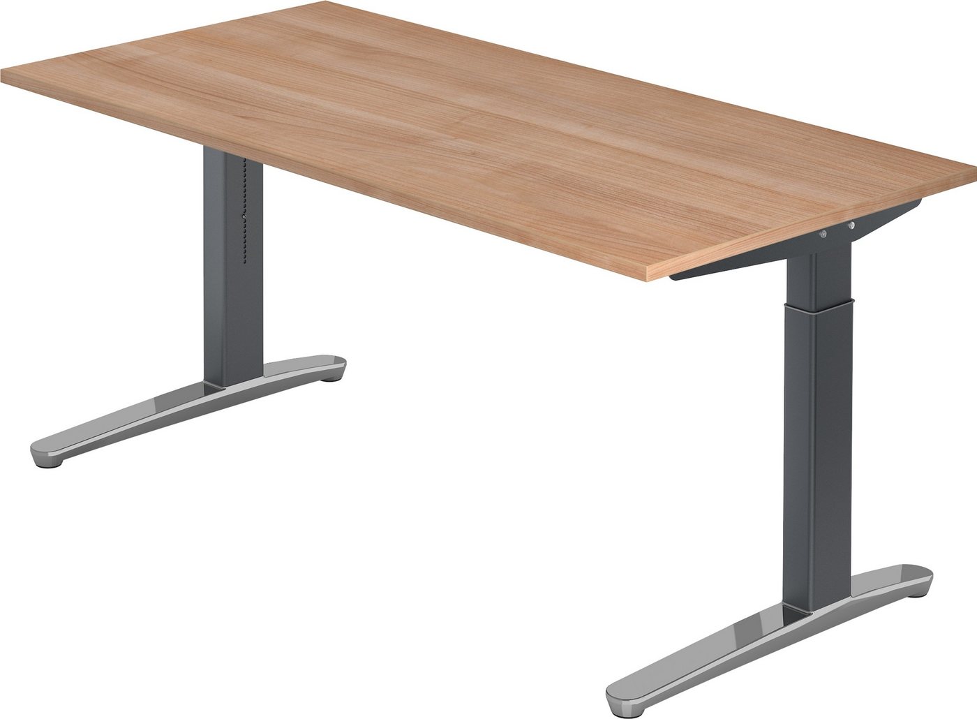 bümö Schreibtisch Serie-XB - Arbeitshöhe: höhenverstellbar, Rechteck: 160 x 80 cm - Dekor: Nussbaum - Gestell: Graphit/Alu poliert von bümö