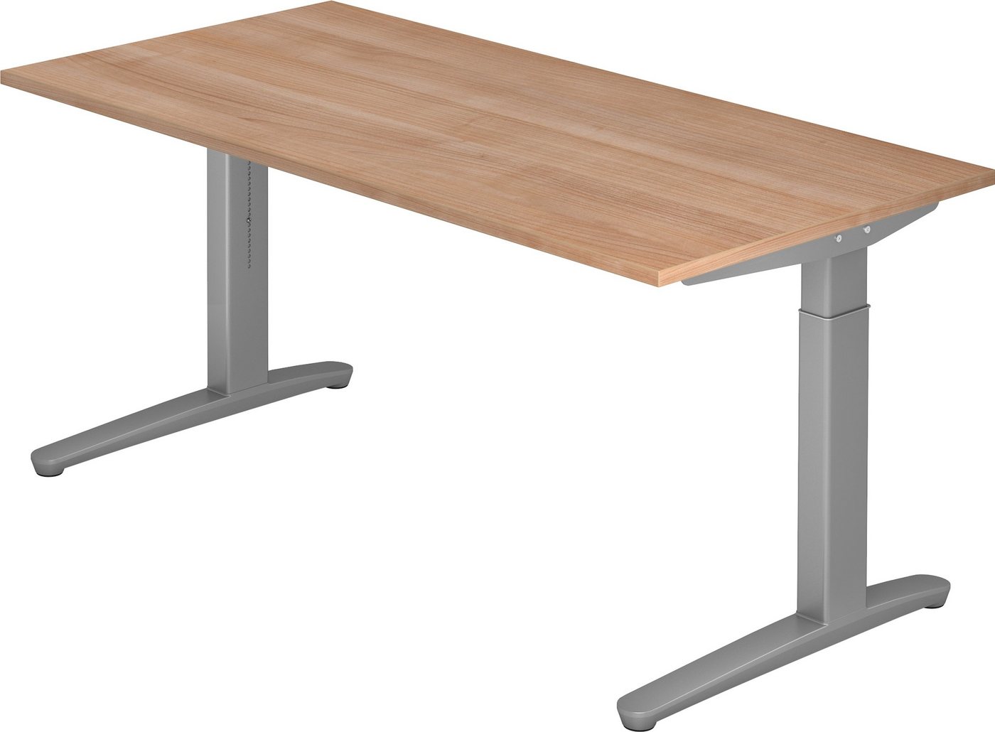 bümö Schreibtisch Serie-XB - Arbeitshöhe: höhenverstellbar, Rechteck: 160 x 80 cm - Dekor: Nussbaum - Gestell: Silber von bümö