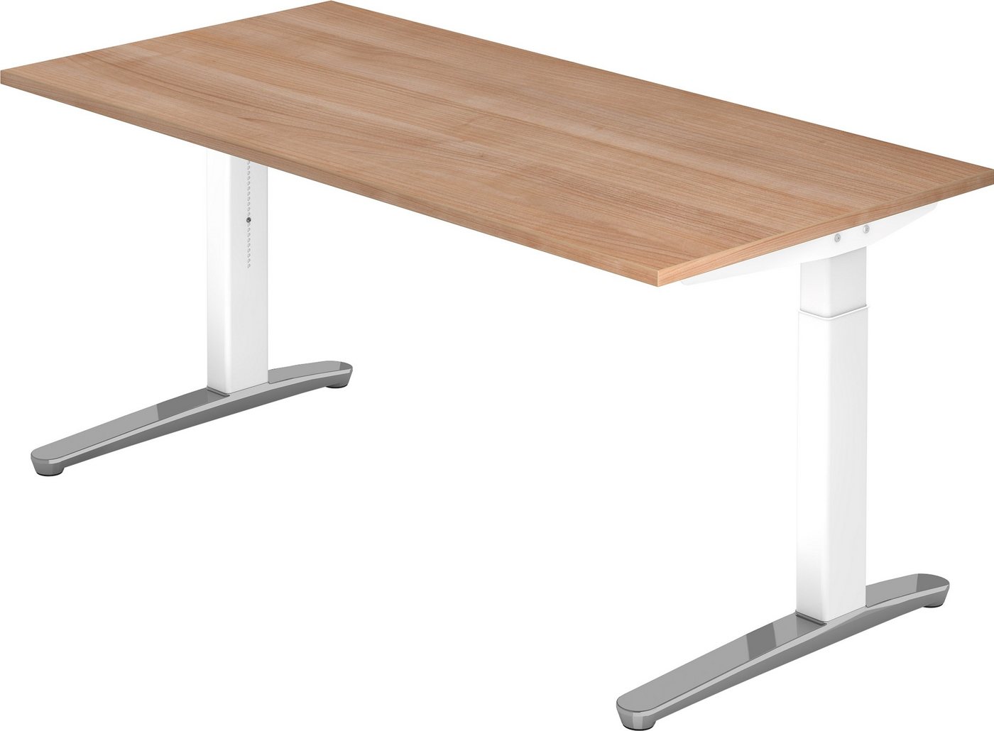 bümö Schreibtisch Serie-XB - Arbeitshöhe: höhenverstellbar, Rechteck: 160 x 80 cm - Dekor: Nussbaum - Gestell: Weiß/Alu poliert von bümö