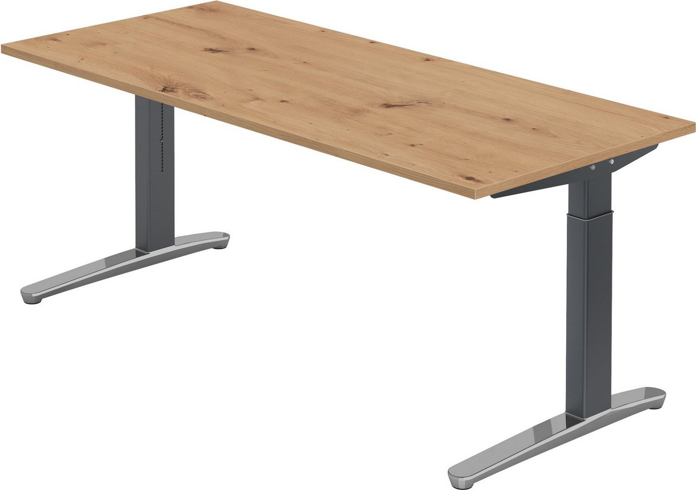 bümö Schreibtisch Serie-XB - Arbeitshöhe: höhenverstellbar, Rechteck: 180 x 80 cm - Dekor: Asteiche - Gestell: Graphit/Alu poliert von bümö