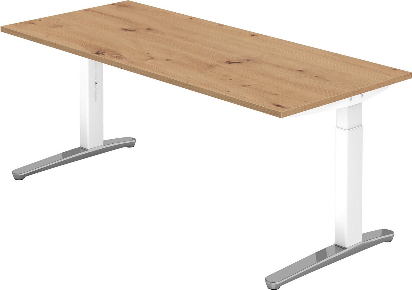 bümö Schreibtisch Serie-XB - Arbeitshöhe: höhenverstellbar, Rechteck: 180 x 80 cm - Dekor: Asteiche - Gestell: Weiß/Alu poliert von bümö