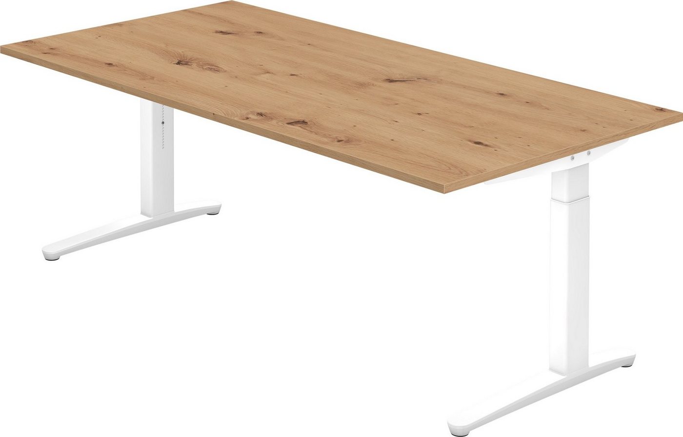 bümö Schreibtisch Serie-XB - Arbeitshöhe: höhenverstellbar, Rechteck: 200 x 100 cm - Dekor: Asteiche - Gestell: Weiß von bümö