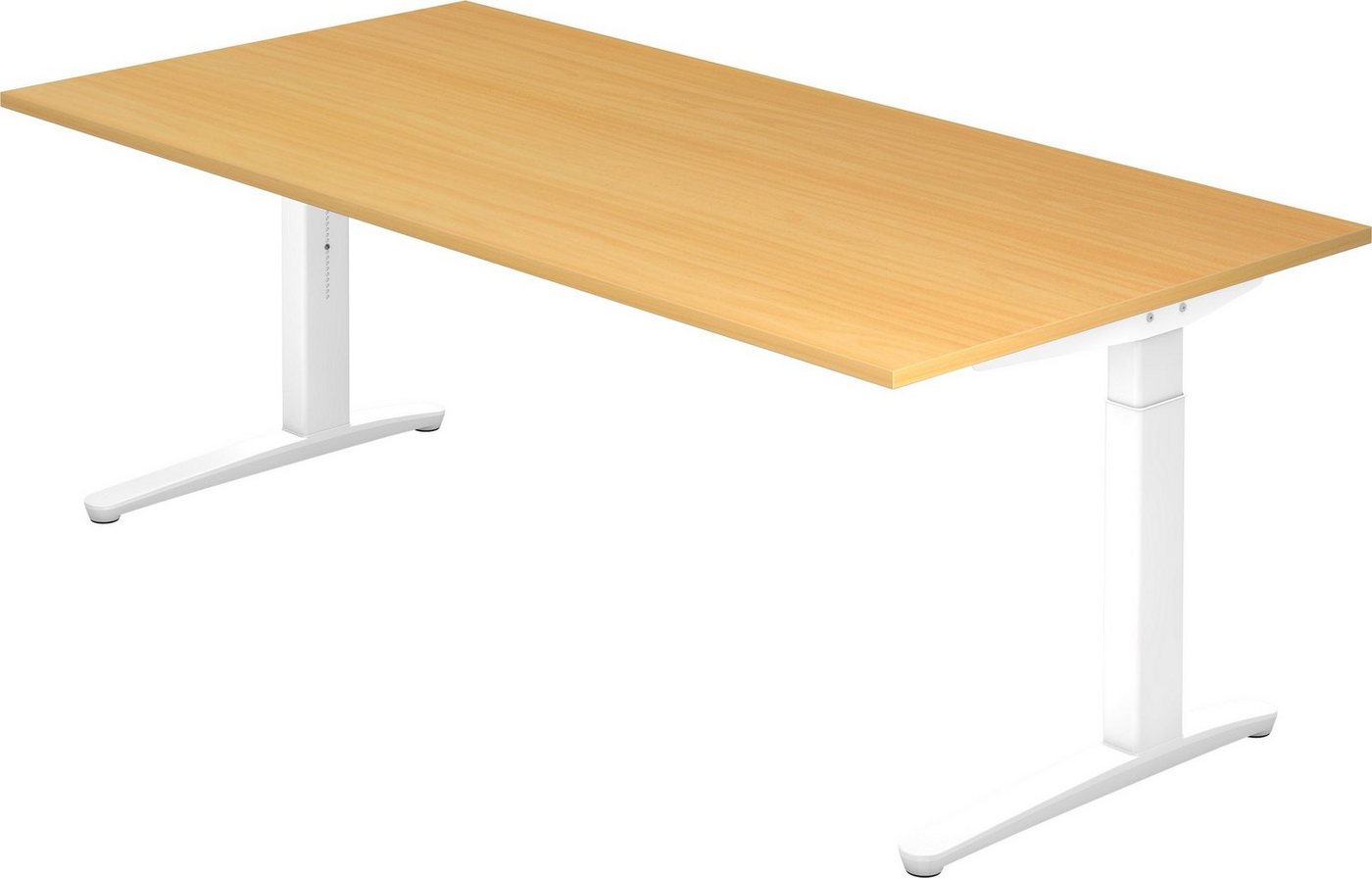 bümö Schreibtisch Serie-XB - Arbeitshöhe: höhenverstellbar, Rechteck: 200 x 100 cm - Dekor: Buche - Gestell: Weiß von bümö