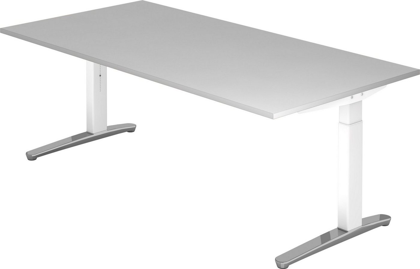 bümö Schreibtisch Serie-XB - Arbeitshöhe: höhenverstellbar, Rechteck: 200 x 100 cm - Dekor: Grau - Gestell: Weiß/Alu poliert von bümö