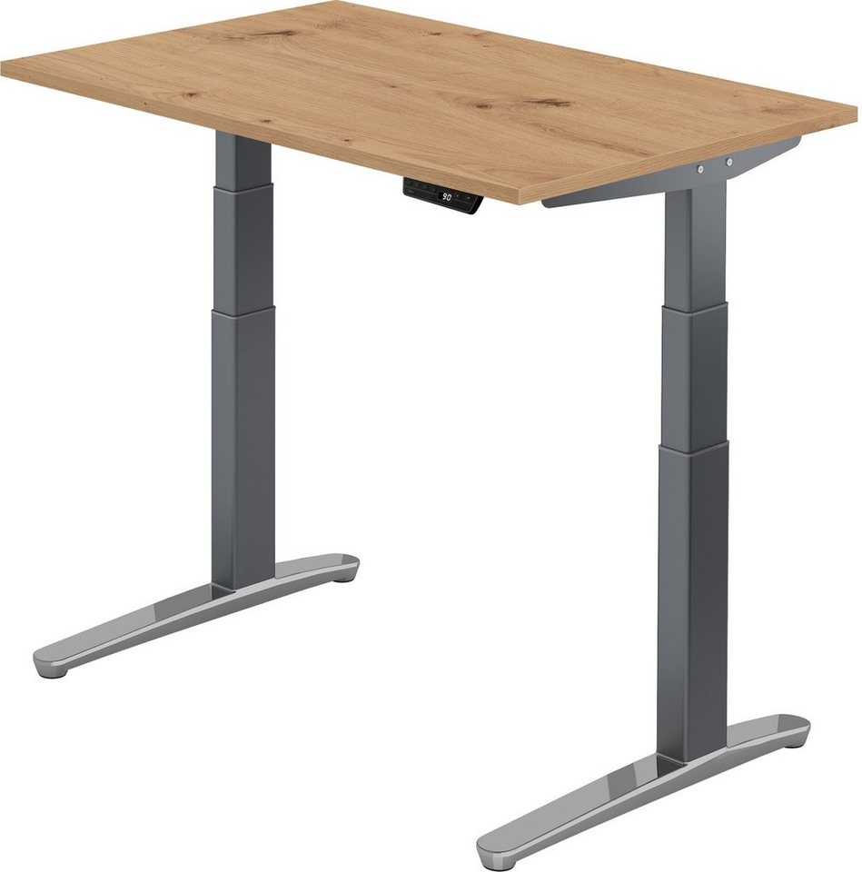 bümö Schreibtisch elektrisch XBHM - Arbeitshöhe: elektrisch höhenverstellbar, Rechteck: 120 x 80 cm - Dekor: Asteiche - Gestell: Graphit/Alu poliert von bümö