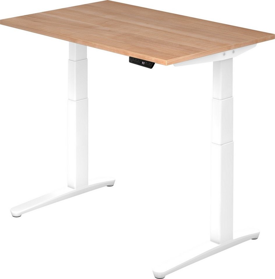 bümö Schreibtisch elektrisch XBHM - Arbeitshöhe: elektrisch höhenverstellbar, Rechteck: 120 x 80 cm - Dekor: Nussbaum - Gestell: Weiß von bümö