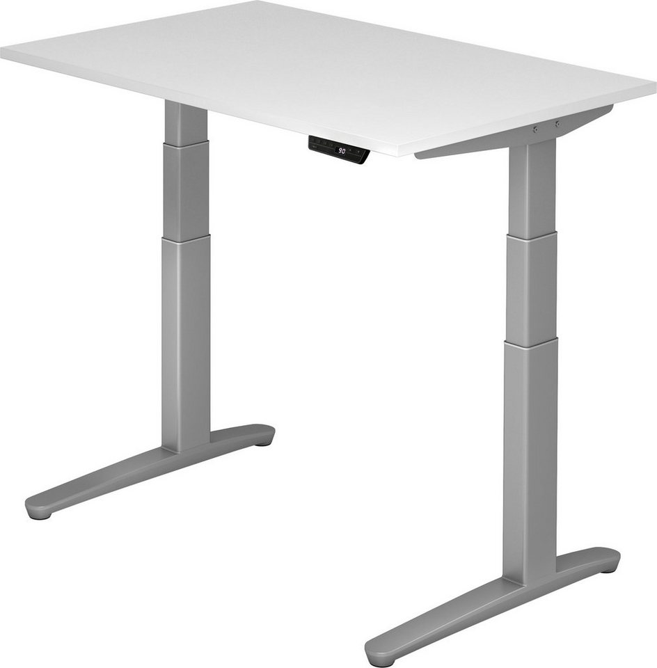 bümö Schreibtisch elektrisch XBHM - Arbeitshöhe: elektrisch höhenverstellbar, Rechteck: 120 x 80 cm - Dekor: Weiß - Gestell: Silber von bümö