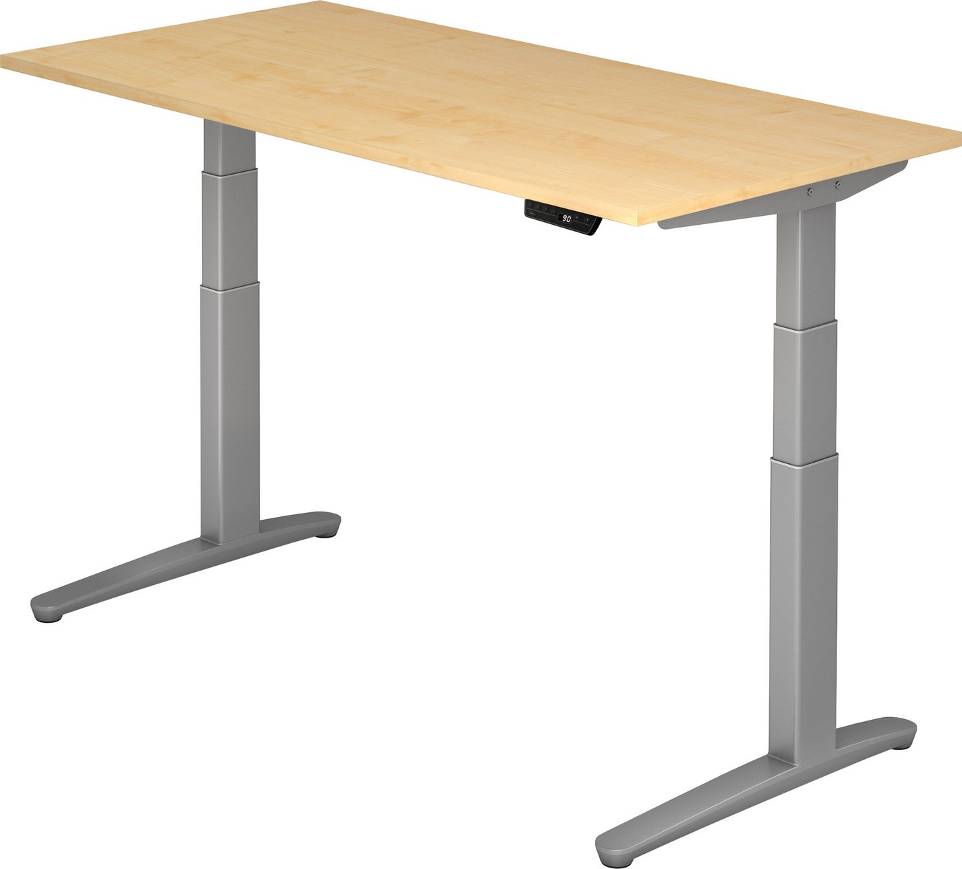 bümö Schreibtisch elektrisch XBHM - Arbeitshöhe: elektrisch höhenverstellbar, Rechteck: 160 x 80 cm - Dekor: Ahorn - Gestell: Silber von bümö