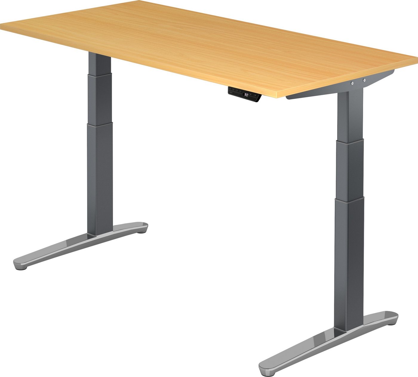 bümö Schreibtisch elektrisch XBHM - Arbeitshöhe: elektrisch höhenverstellbar, Rechteck: 160 x 80 cm - Dekor: Buche - Gestell: Graphit/Alu poliert von bümö