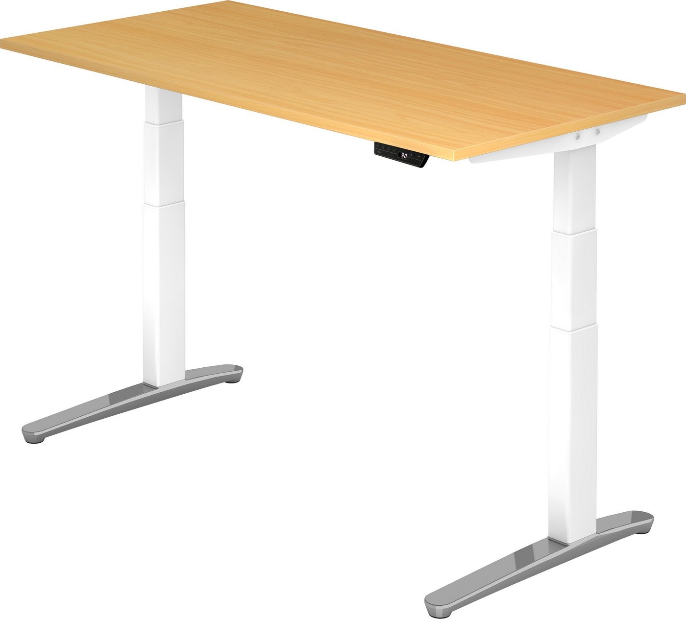 bümö Schreibtisch elektrisch XBHM - Arbeitshöhe: elektrisch höhenverstellbar, Rechteck: 160 x 80 cm - Dekor: Buche - Gestell: Weiß/Alu poliert von bümö