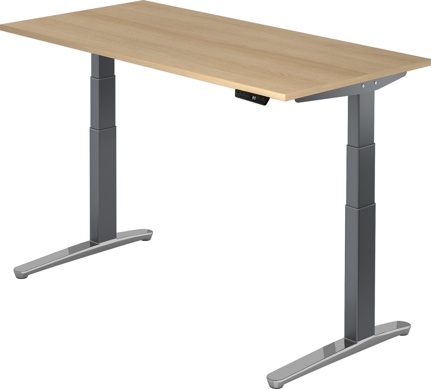 bümö Schreibtisch elektrisch XBHM - Arbeitshöhe: elektrisch höhenverstellbar, Rechteck: 160 x 80 cm - Dekor: Eiche - Gestell: Graphit/Alu poliert von bümö