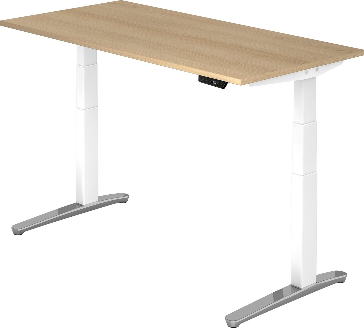 bümö Schreibtisch elektrisch XBHM - Arbeitshöhe: elektrisch höhenverstellbar, Rechteck: 160 x 80 cm - Dekor: Eiche - Gestell: Weiß/Alu poliert von bümö