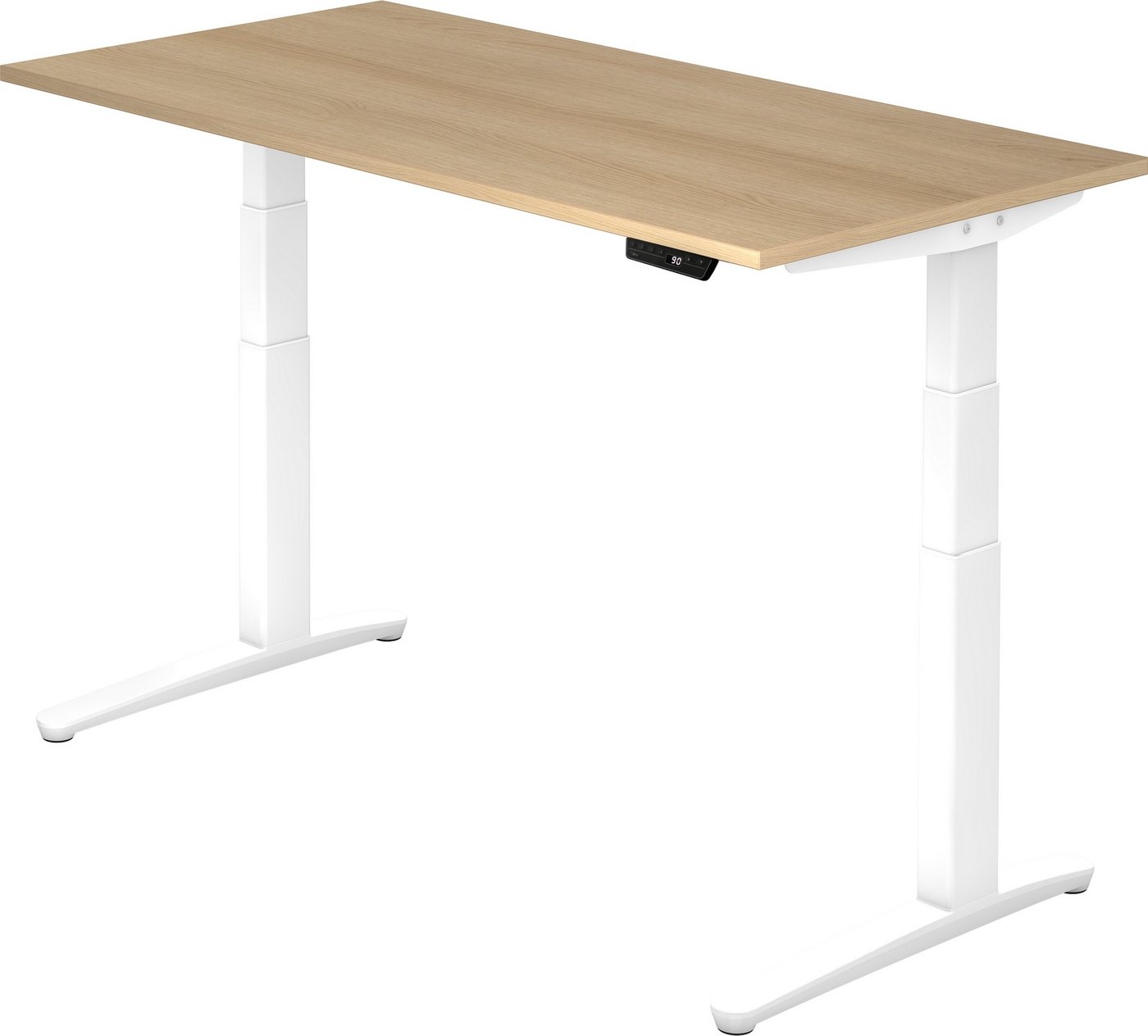 bümö Schreibtisch elektrisch XBHM - Arbeitshöhe: elektrisch höhenverstellbar, Rechteck: 160 x 80 cm - Dekor: Eiche - Gestell: Weiß von bümö