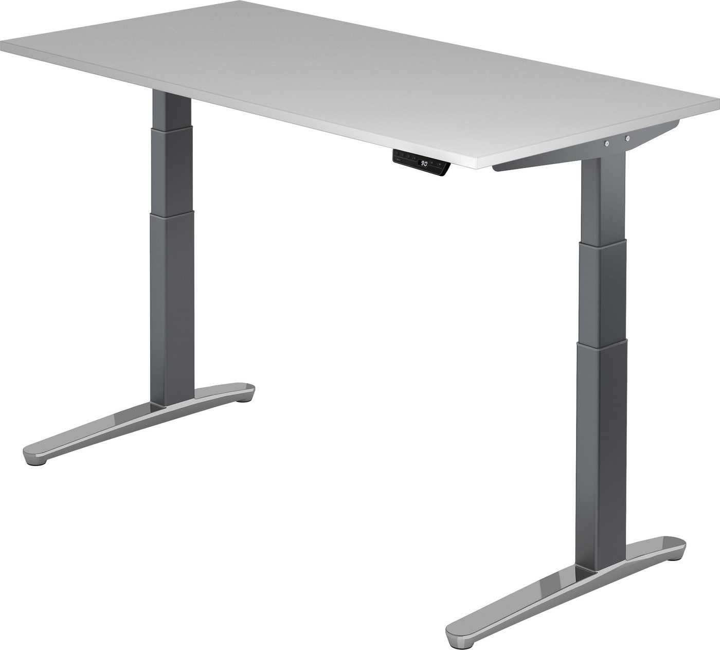 bümö Schreibtisch elektrisch XBHM - Arbeitshöhe: elektrisch höhenverstellbar, Rechteck: 160 x 80 cm - Dekor: Grau - Gestell: Graphit/Alu poliert von bümö