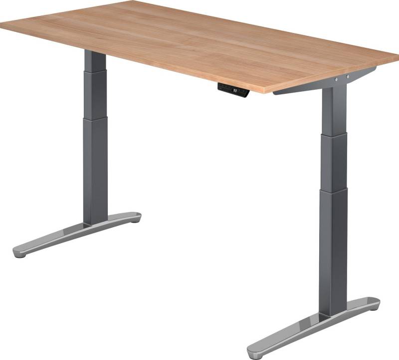 bümö Schreibtisch elektrisch XBHM - Arbeitshöhe: elektrisch höhenverstellbar, Rechteck: 160 x 80 cm - Dekor: Nussbaum - Gestell: Graphit/Alu poliert von bümö