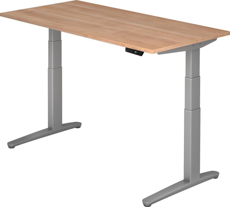 bümö Schreibtisch elektrisch XBHM - Arbeitshöhe: elektrisch höhenverstellbar, Rechteck: 160 x 80 cm - Dekor: Nussbaum - Gestell: Silber von bümö