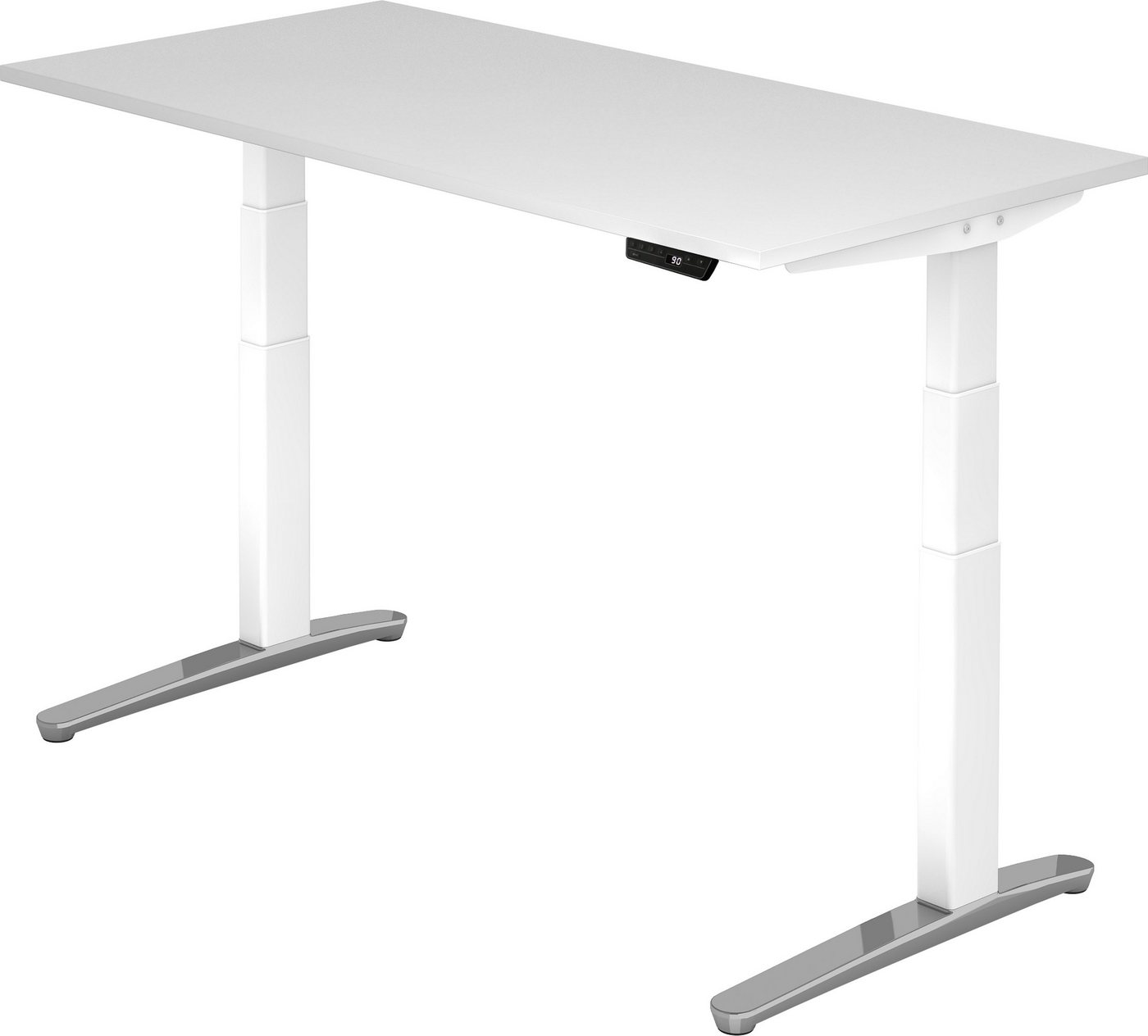 bümö Schreibtisch elektrisch XBHM - Arbeitshöhe: elektrisch höhenverstellbar, Rechteck: 160 x 80 cm - Dekor: Weiß - Gestell: Weiß/Alu poliert von bümö