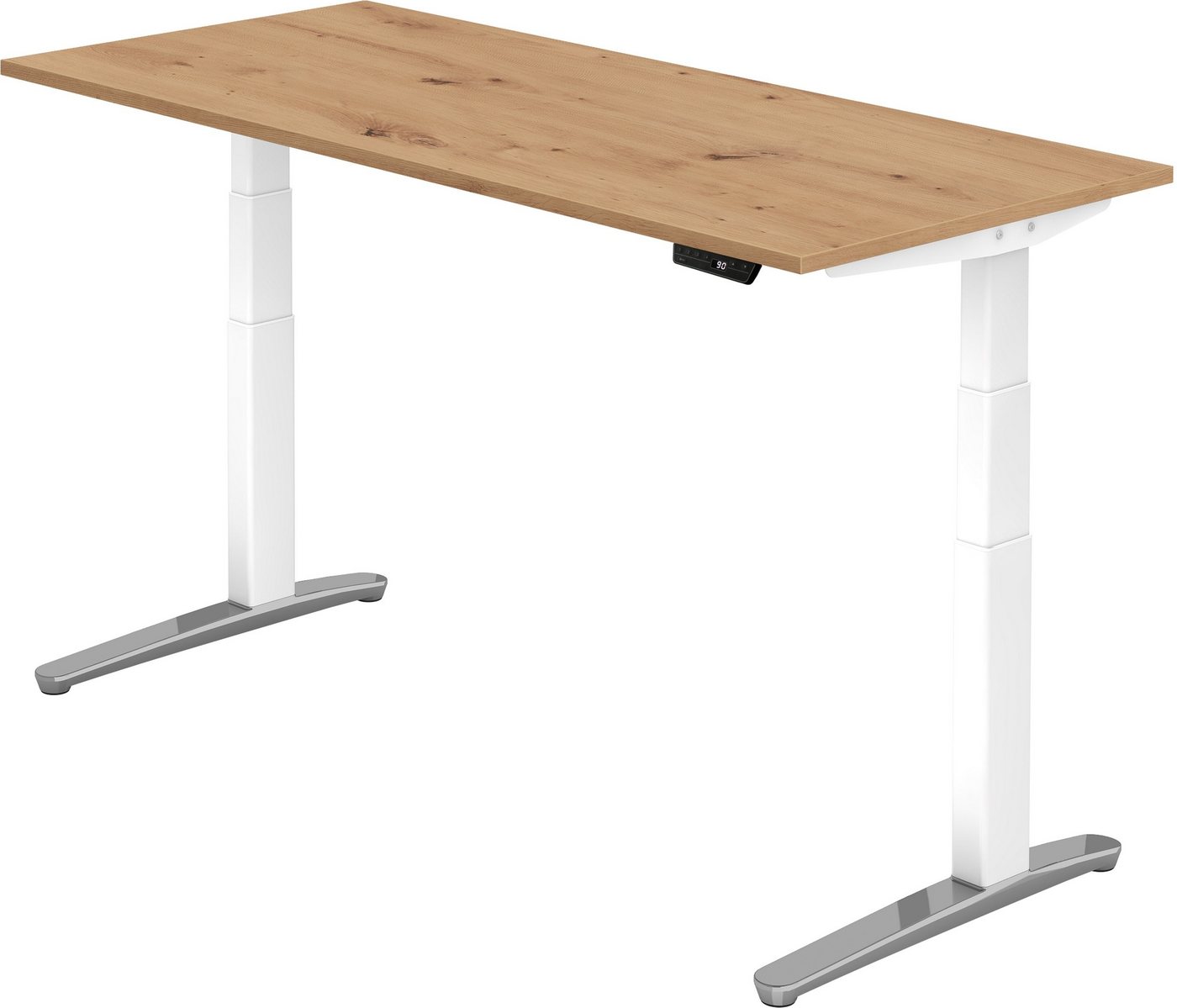 bümö Schreibtisch elektrisch XBHM - Arbeitshöhe: elektrisch höhenverstellbar, Rechteck: 180 x 80 cm - Dekor: Asteiche - Gestell: Weiß/Alu poliert von bümö