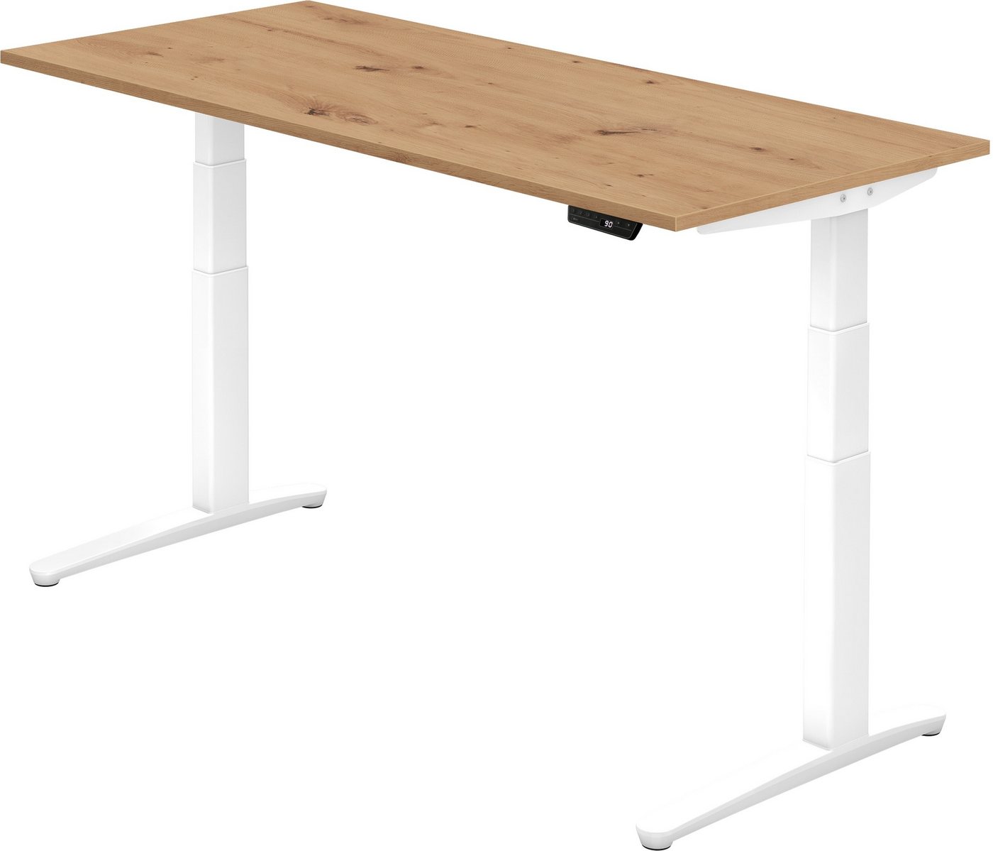 bümö Schreibtisch elektrisch XBHM - Arbeitshöhe: elektrisch höhenverstellbar, Rechteck: 180 x 80 cm - Dekor: Asteiche - Gestell: Weiß von bümö