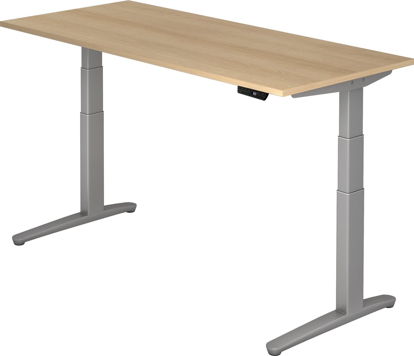 bümö Schreibtisch elektrisch XBHM - Arbeitshöhe: elektrisch höhenverstellbar, Rechteck: 180 x 80 cm - Dekor: Eiche - Gestell: Silber von bümö