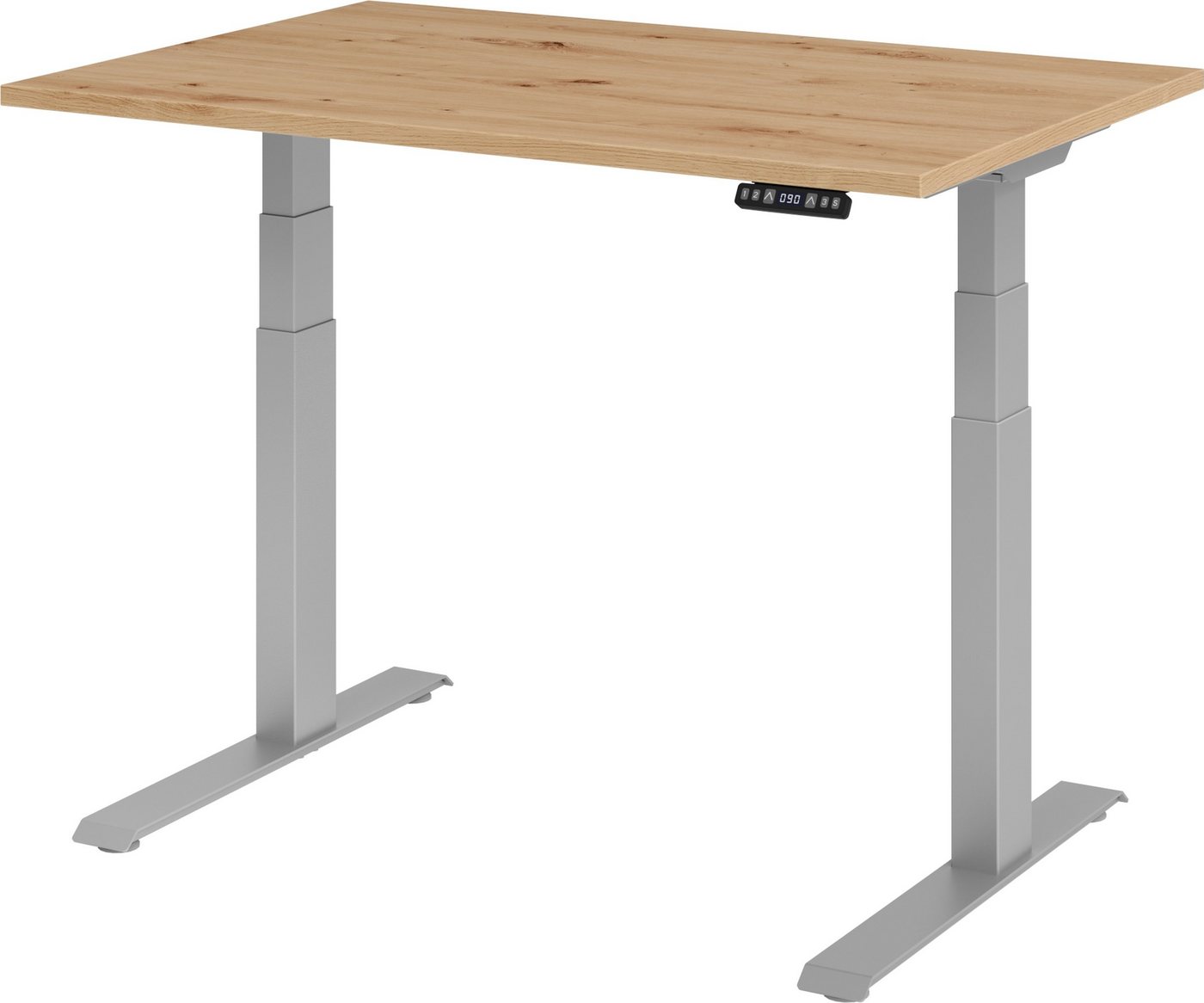 bümö Schreibtisch elektrisch XDKB - Arbeitshöhe: elektrisch höhenverstellbar, Rechteck: 120 x 80 cm - Dekor: Asteiche - Gestell: Silber von bümö