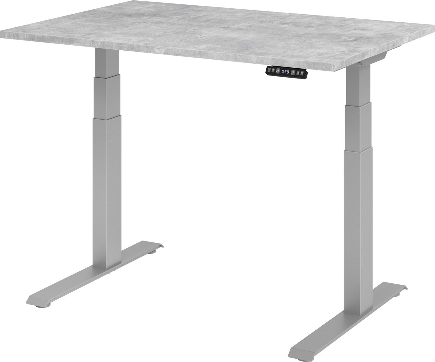 bümö Schreibtisch elektrisch XDKB - Arbeitshöhe: elektrisch höhenverstellbar, Rechteck: 120 x 80 cm - Dekor: Beton - Gestell: Silber von bümö