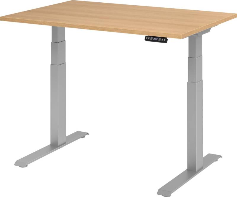 bümö Schreibtisch elektrisch XDKB - Arbeitshöhe: elektrisch höhenverstellbar, Rechteck: 120 x 80 cm - Dekor: Eiche - Gestell: Silber von bümö