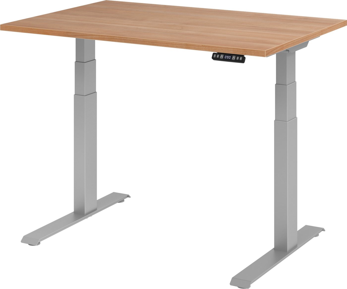 bümö Schreibtisch elektrisch XDKB - Arbeitshöhe: elektrisch höhenverstellbar, Rechteck: 120 x 80 cm - Dekor: Nussbaum - Gestell: Silber von bümö