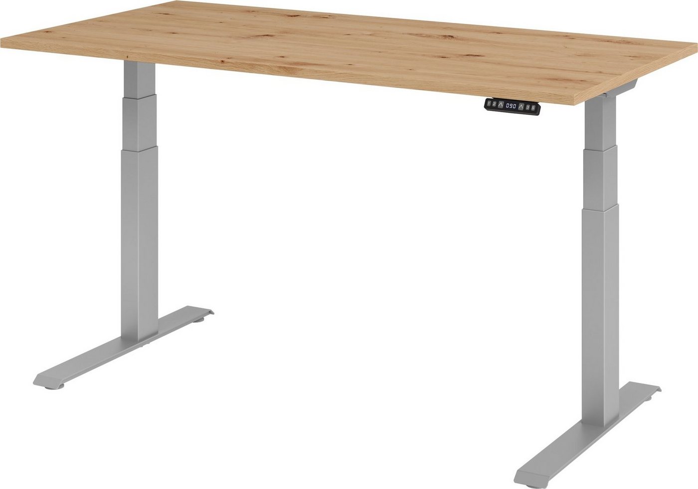 bümö Schreibtisch elektrisch XDKB - Arbeitshöhe: elektrisch höhenverstellbar, Rechteck: 160 x 80 cm - Dekor: Asteiche - Gestell: Silber von bümö