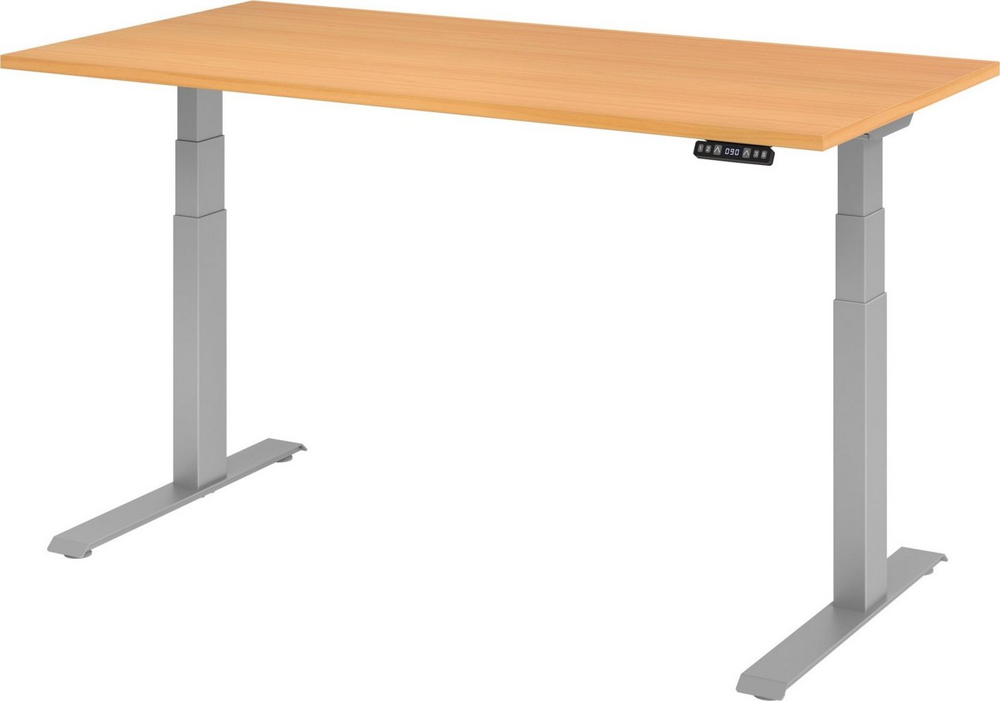 bümö Schreibtisch elektrisch XDKB - Arbeitshöhe: elektrisch höhenverstellbar, Rechteck: 160 x 80 cm - Dekor: Buche - Gestell: Silber von bümö