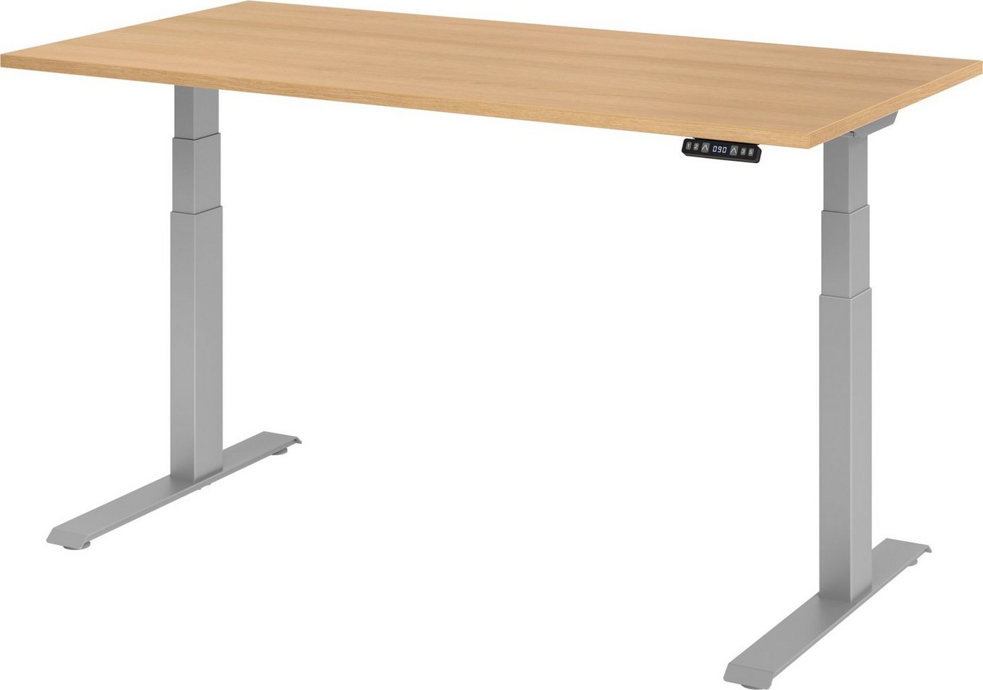 bümö Schreibtisch elektrisch XDKB - Arbeitshöhe: elektrisch höhenverstellbar, Rechteck: 160 x 80 cm - Dekor: Eiche - Gestell: Silber von bümö