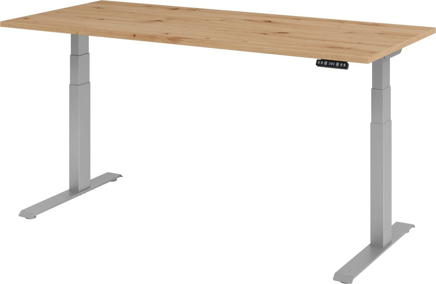 bümö Schreibtisch elektrisch XDKB - Arbeitshöhe: elektrisch höhenverstellbar, Rechteck: 180 x 80 cm - Dekor: Asteiche - Gestell: Silber von bümö