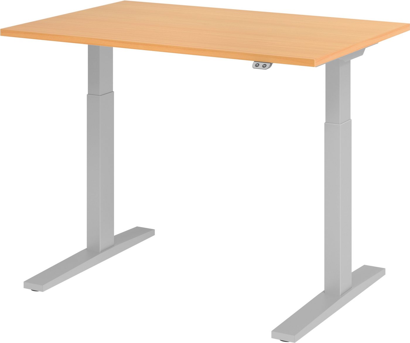 bümö Schreibtisch elektrisch XMKA - Arbeitshöhe: elektrisch höhenverstellbar, Rechteck: 120 x 80 cm - Dekor: Buche - Gestell: Silber von bümö