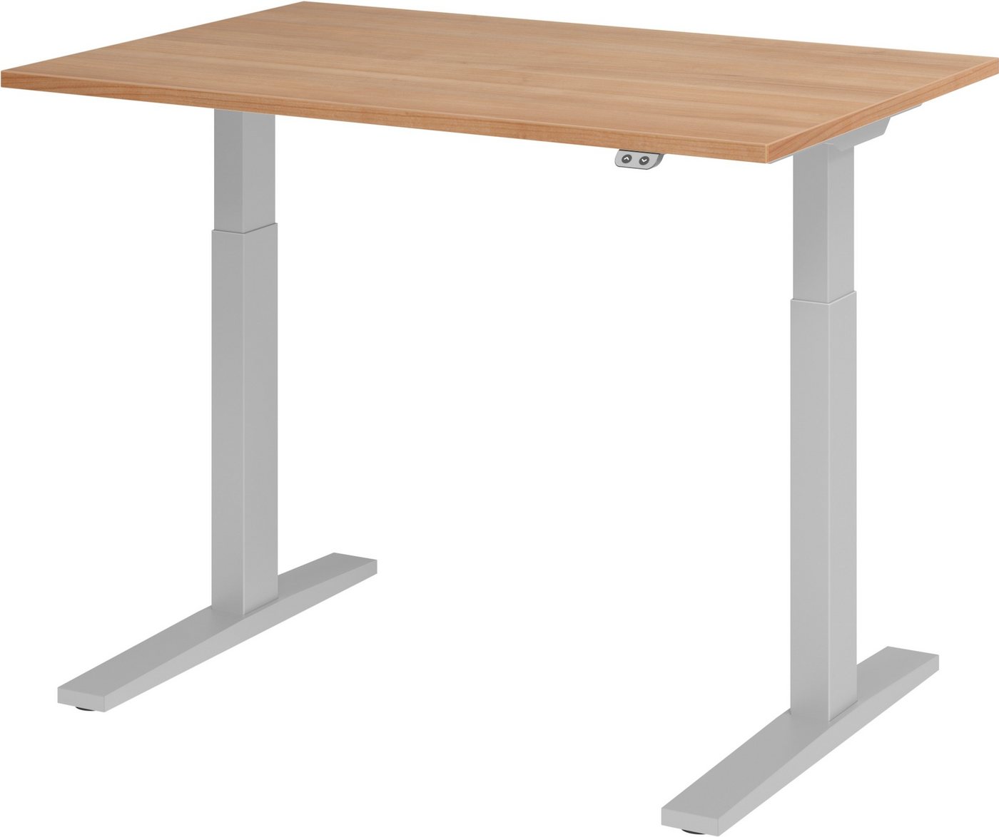 bümö Schreibtisch elektrisch XMKA - Arbeitshöhe: elektrisch höhenverstellbar, Rechteck: 120 x 80 cm - Dekor: Nussbaum - Gestell: Silber von bümö