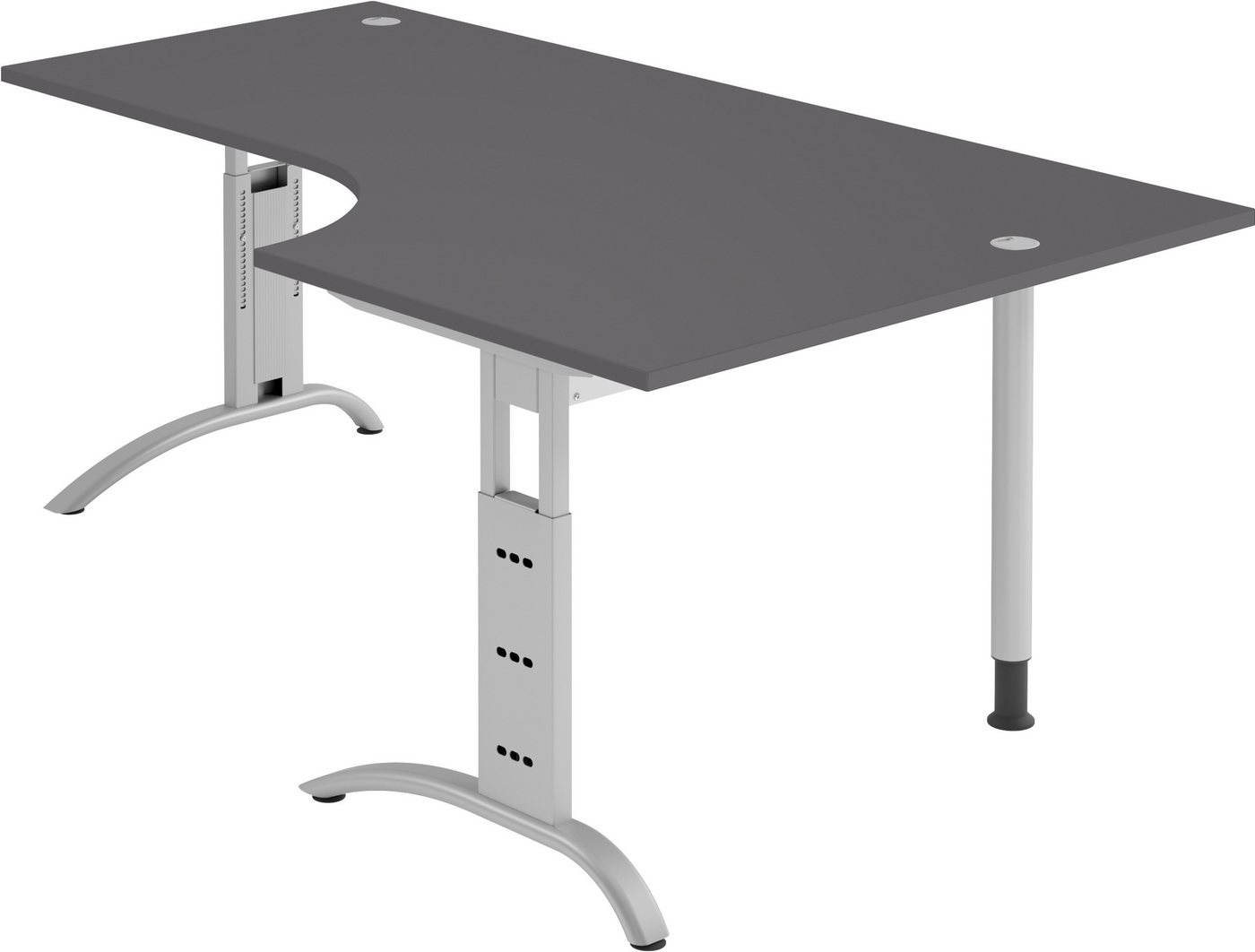 bümö Schreibtisch Serie-F - Arbeitshöhe: höhenverstellbar, Eckform: 200 x 120 cm - Dekor: Graphit - Gestell: Silber von bümö