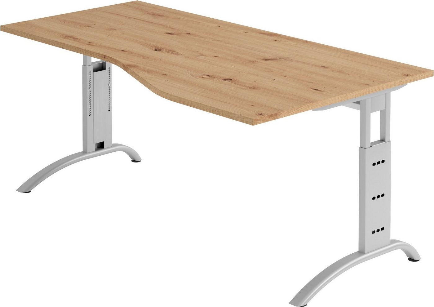 bümö Schreibtisch Serie-F - Arbeitshöhe: höhenverstellbar, Freiform: 180 x 100 cm - Dekor: Asteiche - Gestell: Silber von bümö